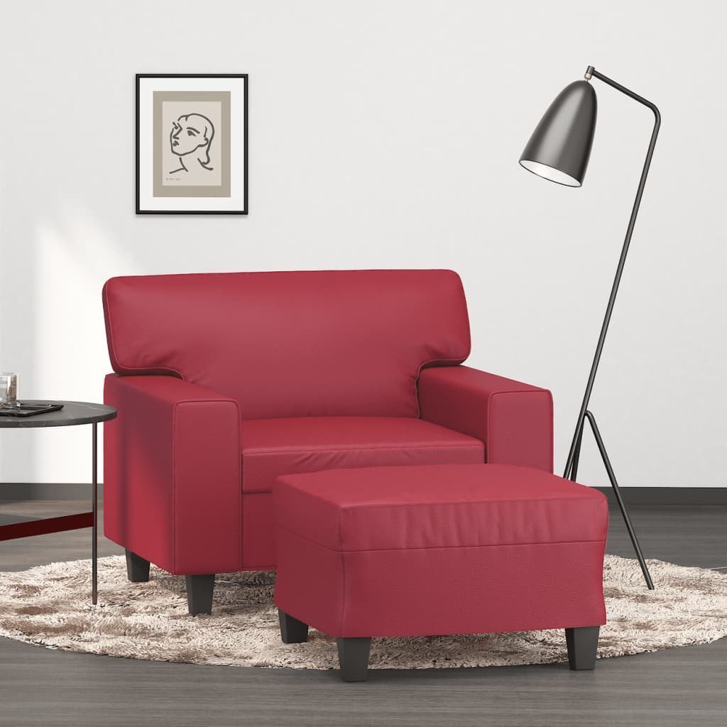 vidaXL vidaXL Fotel z podnóżkiem, czerwień winna, 60 cm, sztuczna skóra