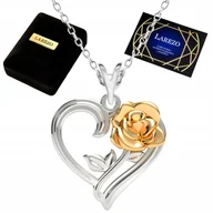 Naszyjniki - Naszyjnik Srebrny 925 Serce z Pozłacaną Różą Serduszko Kwiat Złota Róża - miniaturka - grafika 1