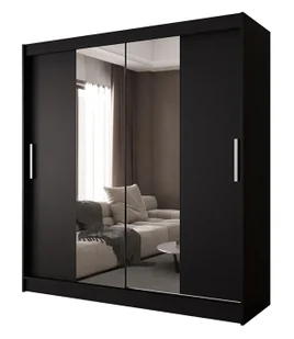 Czarna minimalistyczna szafa przesuwna z lustrem E1-S80 - Szafy Czarna minimalistyczna szafa przesuwna z lustrem E1-S80 - Szafy - miniaturka - grafika 1
