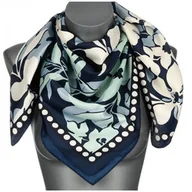 Apaszki i szaliki damskie - Chusta damska apaszka satynowa gawroszka KWIATKI na prezent MDB-48a granat - miniaturka - grafika 1