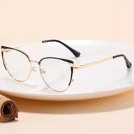 Okulary korekcyjne, oprawki, szkła - Damskie okulary kocie zerówki do komputera BLUE LIGHT 25158 Złoty/Czarny - miniaturka - grafika 1