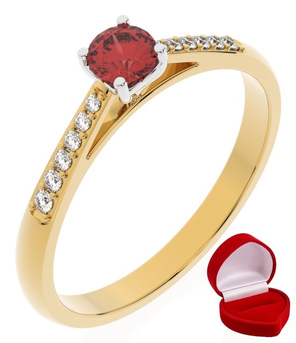 ZŁOTY PIERŚCIONEK ZARĘCZYNOWY 585 14k RUBIN 0,19 ct + PUDEŁKO R6