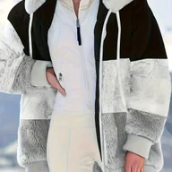 Kurtki damskie - TEMU Damska, ciepła kurtka z kapturem, ocieplana polarem, w stylu color block - długi rękaw, zapinana na zamek, kapturek ze sznurkiem, styl casual, w - miniaturka - grafika 1