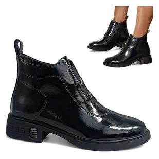 Botki Damskie SKÓRZANE Eleganckie Niskie Jesienne Płaskie Lakier Barski 38 - S.Barski - Botki damskie Botki Damskie SKÓRZANE Eleganckie Niskie Jesienne Płaskie Lakier Barski 38 - S.Barski - Botki damskie - miniaturka - grafika 1