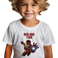 Koszulki męskie - Koszulka Dziecięca Biała IRON MAN TEAM Superbohaterowie Wzory - 134-140 cm - miniaturka - grafika 1