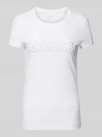 Koszulki i topy damskie - T-shirt z wyhaftowanym logo i obszyciem ozdobnymi kamieniami - miniaturka - grafika 1