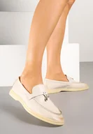 Mokasyny damskie - Beżowe Mokasyny Zdobione Elegancką Aplikacją ze Skórzaną Wkładką Doreme - miniaturka - grafika 1