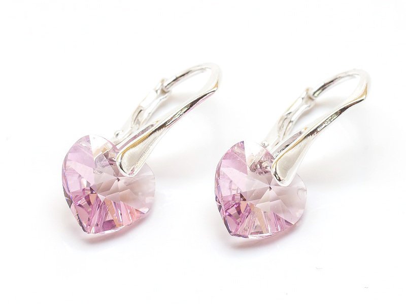 Srebrne Kolczyki 925 Z Kryształami Swarovski Serca 10Mm Light Amethyst