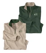 Swetry męskie - Zestaw 2 polo z suwakiem Outdoor Mężczyzna Atlas For Men - Kolor : Biały - Rozmiar : 4XL - miniaturka - grafika 1