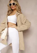 Kurtki damskie - Beżowa Wiatrówka Kurtka z Zapinanymi Kieszeniami i Kapturem Caradsa - miniaturka - grafika 1