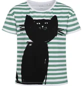 Bluzki dla dziewczynek - T-shirt z krótkim rękawem dla dziewczynki, z kotem, w paski 9-13 lat - miniaturka - grafika 1