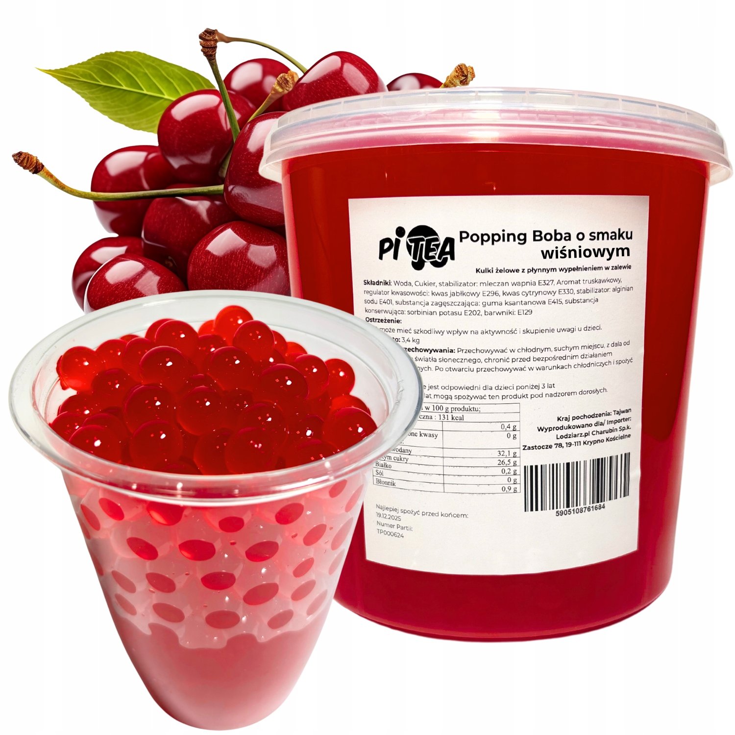Kulki do Bubble Tea Popping Boba Kawior Molekularny wiśnia 3,4 kg Wiśniowy