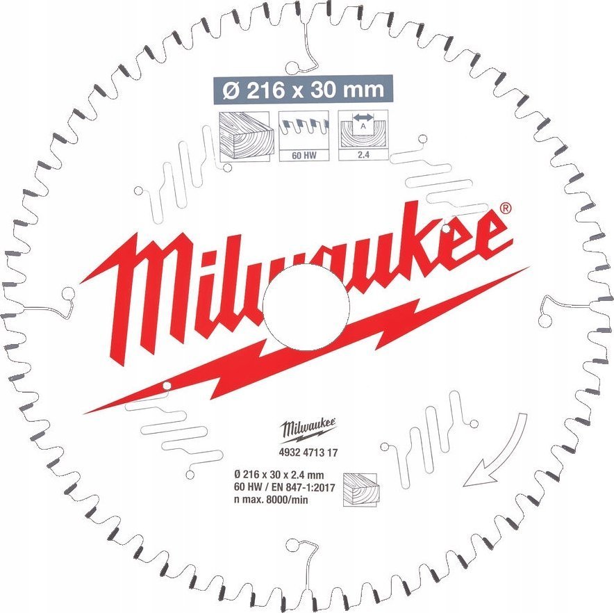 Milwaukee Disc cutting 216x30x2.4mm 24 teeth.