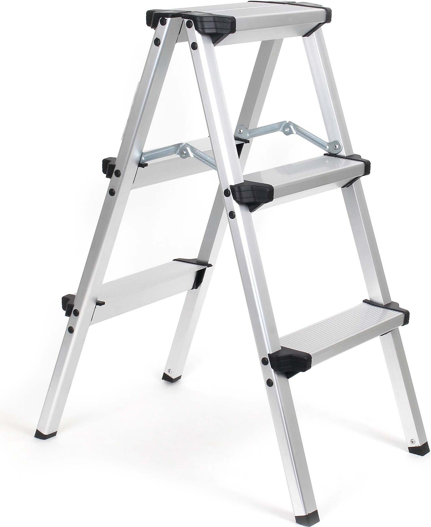 Aluminiowa drabina składana Wiltec do 150 kg, dwustronna drabina, drabina aluminiowa 73 cm z 3 stopniami, drabina z antypoślizgową powierzchnią bieżnika