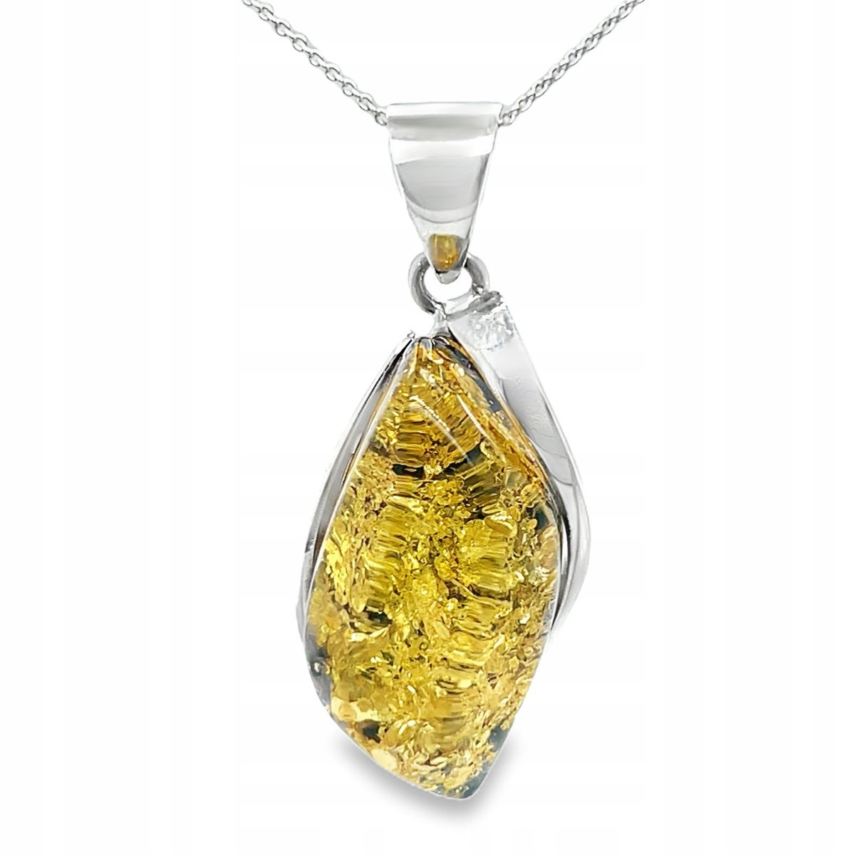 Wisior srebrny z bursztynem naturalnym zielonym unikatowy srebro 925