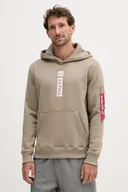 Bluzy męskie - Alpha Industries bluza męska kolor zielony z kapturem z nadrukiem 146338.679 - miniaturka - grafika 1