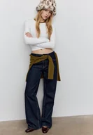 Koszulki i topy damskie - Stradivarius Bawełniana koszulka basic z długim rękawem Biały XS - miniaturka - grafika 1