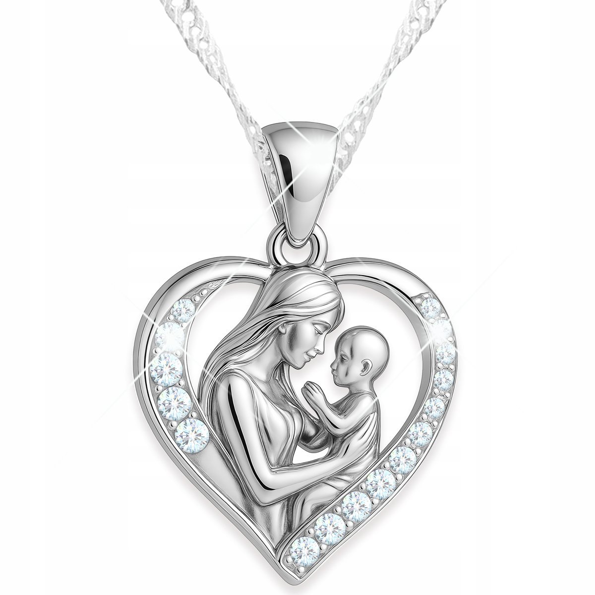 Naszyjnik Srebrny Mama z Dzieckiem Serce Family Kocham Cię Mamo SREBRO 925