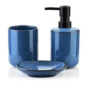 Akcesoria łazienkowe - SANSA NATURE Komplet łazienkowy niebieski 3-częściowy poj.380ml - miniaturka - grafika 1