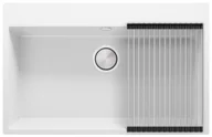 Zlewozmywaki - Zlewozmywak granitowy z dużą komorą XXL jednokomorowy Nablatowy bez ociekacza Biały Ryga 80. Baterie kuchenne i syfon do wyboru. Primagran - miniaturka - grafika 1