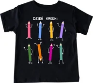 Koszulki dla dziewczynek - CZARNA Koszulka w kredki na DZIEŃ KREDKI W PRZEDSZKOLU DZIEŃ KREDKI - miniaturka - grafika 1