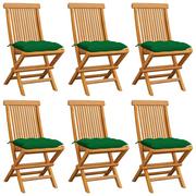 Fotele i krzesła ogrodowe - vidaXL Lumarko Krzesła ogrodowe, zielone poduszki, 6 szt., lite drewno tekowe 3065610 - miniaturka - grafika 1