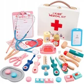 Zabawy w naśladowanie dorosłych - DREWNIANY ZESTAW MAŁEGO LEKARZA DOKTORA AKCESORIA SKRZYNKA ZABAWA PREZENT - miniaturka - grafika 1