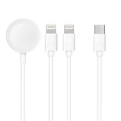 Kable USB - OEM Kabel Usb-C 3w1 Do Iphone Lightning 8-Pin + Iphone Lightning 8-Pin + Apple Watch 3w 1a C3168 Biały - miniaturka - grafika 1