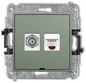 Gniazdka elektryczne - Karlik MINI Mechanizm gniazda antenowego poj. typu F SAT + gniazda komp. 1xRJ45, kat. 5e, 8-stykowy, bez opisu szałwiowy 61MGFKBO-1 - miniaturka - grafika 1