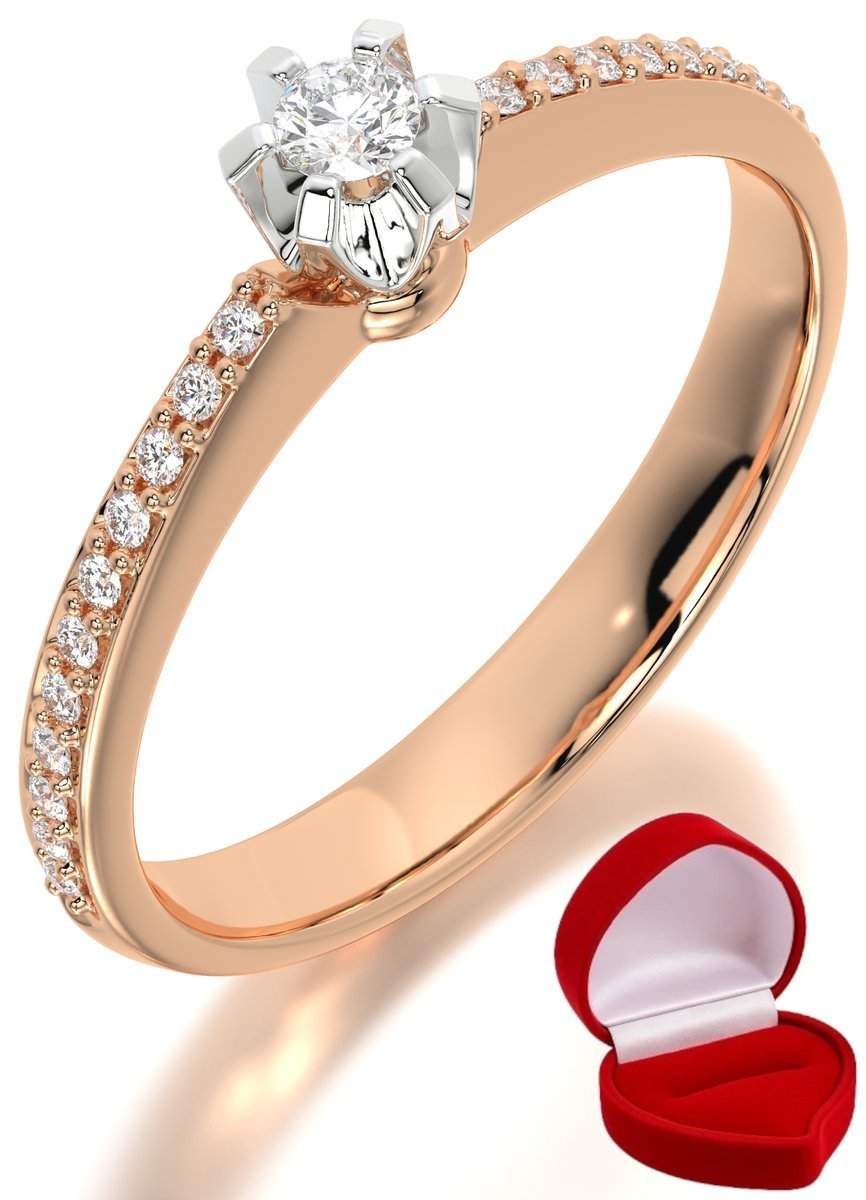 ZŁOTY PIERŚCIONEK ZARĘCZYNOWY 585 14k BRYLANT 0,06 ct RÓŻOWE ZŁOTO R27