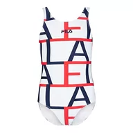 Stroje kąpielowe - Fila Damski kostium kąpielowy Siena AOP jednoczęściowy, Jasne białe proste logo Aop, S - miniaturka - grafika 1