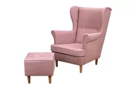 Fotele - Fotel Uszak z podnóżkiem Denver Różowy - miniaturka - grafika 1