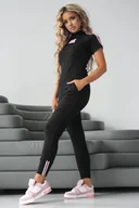 Dresy damskie - Dres damski LAKI czarny komplet lampas bawełna krótki rękaw S – L - miniaturka - grafika 1