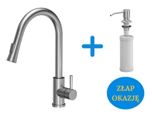 Quadron POP Bateria zlewozmywakowa stalowa JULIA z wyciąganą wylewką kolor stal szczotkowana plus dozownik okrągły do płynu KEIRA SteelQ kolor stal szczotkowana - Baterie kuchenne - miniaturka - grafika 1