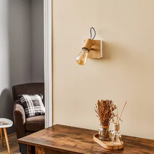 Lampa ścienna Loki, 1 oprawa, drewno jasne/białe - Lampy ścienne - miniaturka - grafika 2