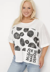 Biały Bawełniany T-shirt z Nadrukiem i Kieszonką Lovelina - Koszulki i topy damskie - miniaturka - grafika 1