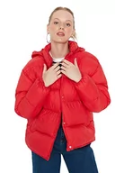 Płaszcze damskie - Trendyol Damska kurtka zimowa ze stójką, jednokolorowa, oversize, płaszcz, Czerwony, XS - miniaturka - grafika 1