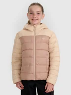 Kurtki i płaszcze dla dziewczynek - 4F Kurtka puchowa z wypełnieniem syntetycznym dziewczęca - beżowa 122 (6-7 lat) - miniaturka - grafika 1