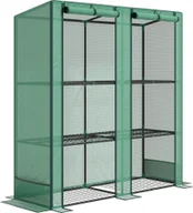 Szklarnie ogrodowe - Szklarnia Outsunny z dachem dwuskrzydłowym, podwójne drzwi, półki, zimoodporna szklarnia z folii stalowej, szklarnia na balkon, do ogrodu, szklarnia na pomidory 144 x 48 x 152 cm, szklarnia na pomidory, warzywa, zieleń - miniaturka - grafika 1