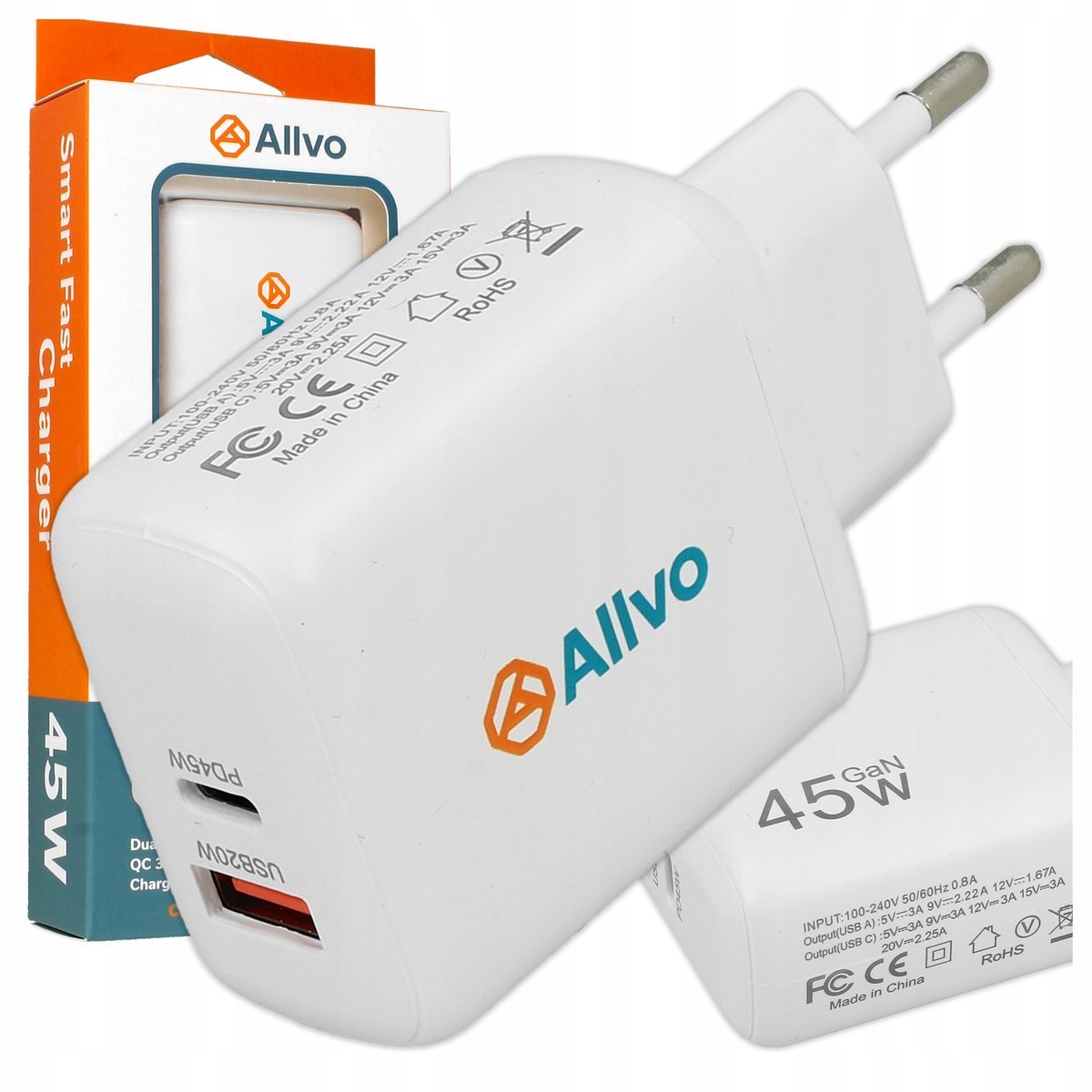 ŁADOWARKA SIECIOWA SZYBKA 45W GaN QUICK CHARGE PD USB C MOCNA UNIWERSALNA