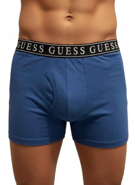 Guess Niebieskie Bokserki Męskie z Logowaną Gumą M Gna