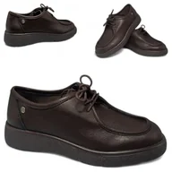 Półbuty damskie - Damskie Półbuty Maciejka SKÓRZANE Platforma Sznurowane Eleganckie Brąz 40 - miniaturka - grafika 1