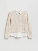 Swetry dla dziewczynek - Reserved - Sweter z imitacją koszuli - kremowy - miniaturka - grafika 1