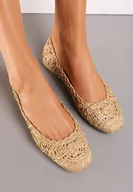 Baleriny - Ciemnobeżowe Balerinki na Płaskiej Podeszwie z Ażurowym Wzorem z Plecionki Erolani - miniaturka - grafika 1