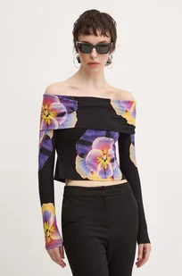Desigual longsleeve PENSEE damski kolor czarny dekolt hiszpański 24WWTK92 - Bluzki damskie - miniaturka - grafika 1