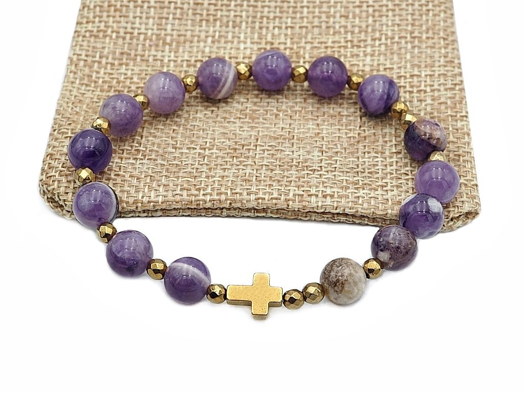Bransoletka różaniec na rękę ametyst CHEVRON sakwa