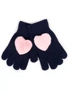 Rękawiczki dla dzieci - Rękawiczki Dziewczęce Pięciopalczaste Futrzane Serce Granatowe 16 Cm Yoclub - miniaturka - grafika 1