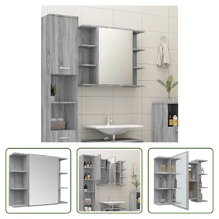 The Living Store Szafka łazienkowa z lustrem Grey Sonoma 80x20,5x64 cm Materiał drewnopochodny - Szafki łazienkowe The Living Store Szafka łazienkowa z lustrem Grey Sonoma 80x20,5x64 cm Materiał drewnopochodny - Szafki łazienkowe - miniaturka - grafika 1