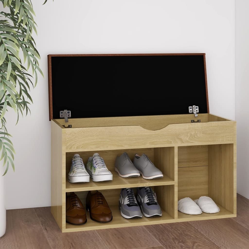 vidaXL Ławka na buty z poduszką dąb sonoma 80x30x47 cm Materiał drewnopochodny - Stojak na buty - Półki na buty - Ławka na buty - Ławki na buty