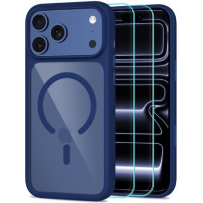 Etui TECH-PROTECT MagOne MagSafe CC do Apple iPhone 17 Pro Max/18 Pro Max Przezroczysto-granatowy + szkło hartowane Glass+ (2 szt.)